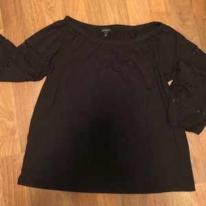 Talbot's Medium Black Sleeve Detail Popover Shirt